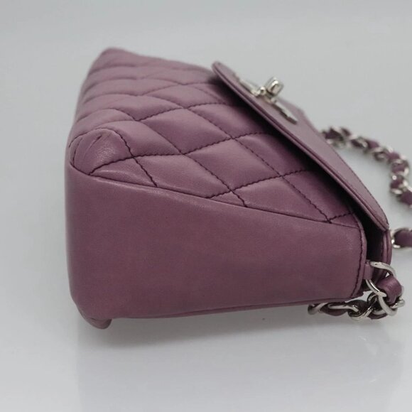 CHANEL Matelasse Chain Shoulder Bag Lamb Skin Purple CC Auth 110303AV - Picture 6 of 16